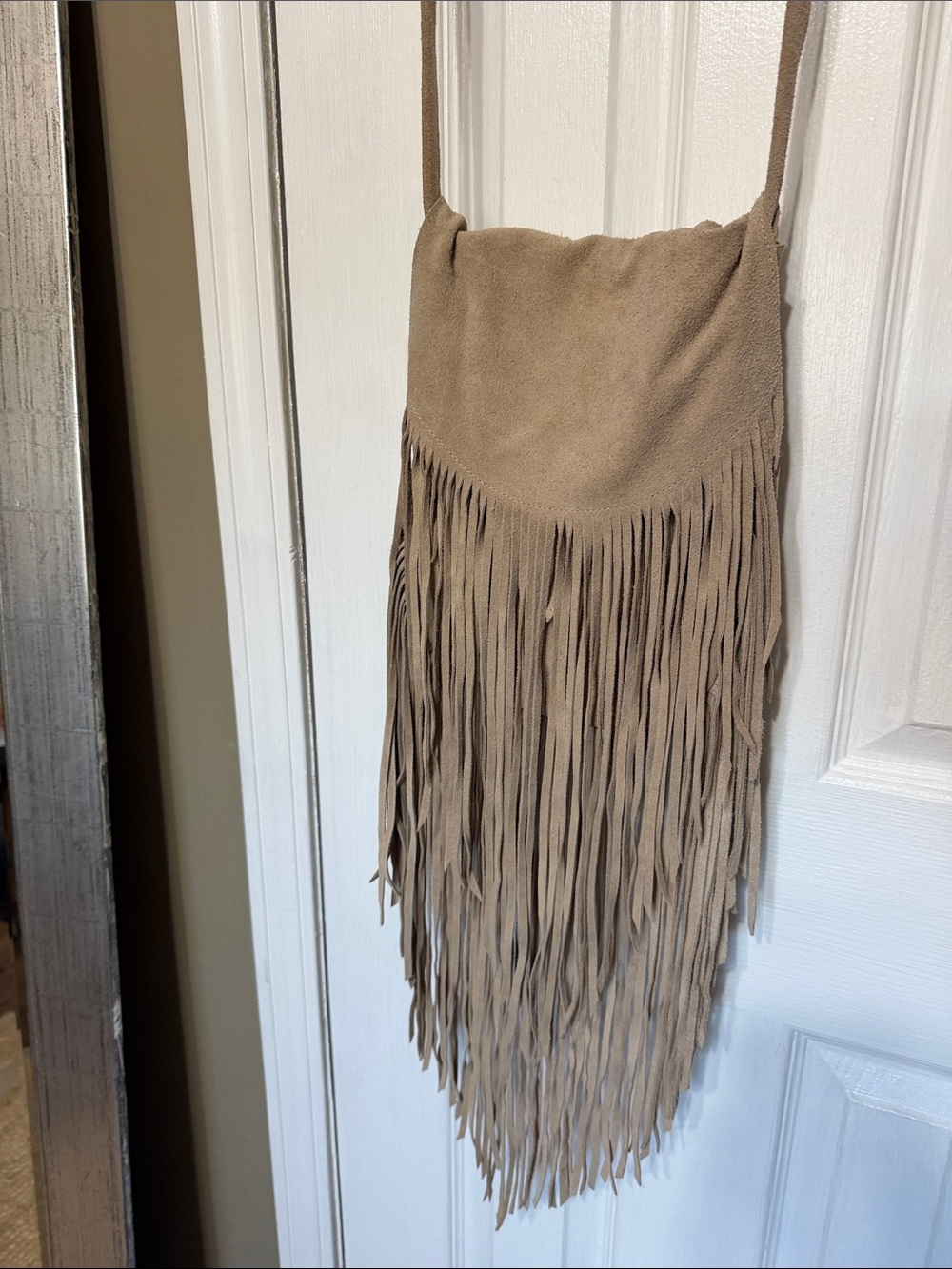 Fringe Crossbody Bag in Taupe - Casual Boho Shoulder Bag 8” X 10”